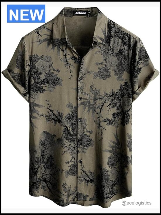Other - Short Sleeve Button Down Tropical Floral Summer Beach Shirt Men